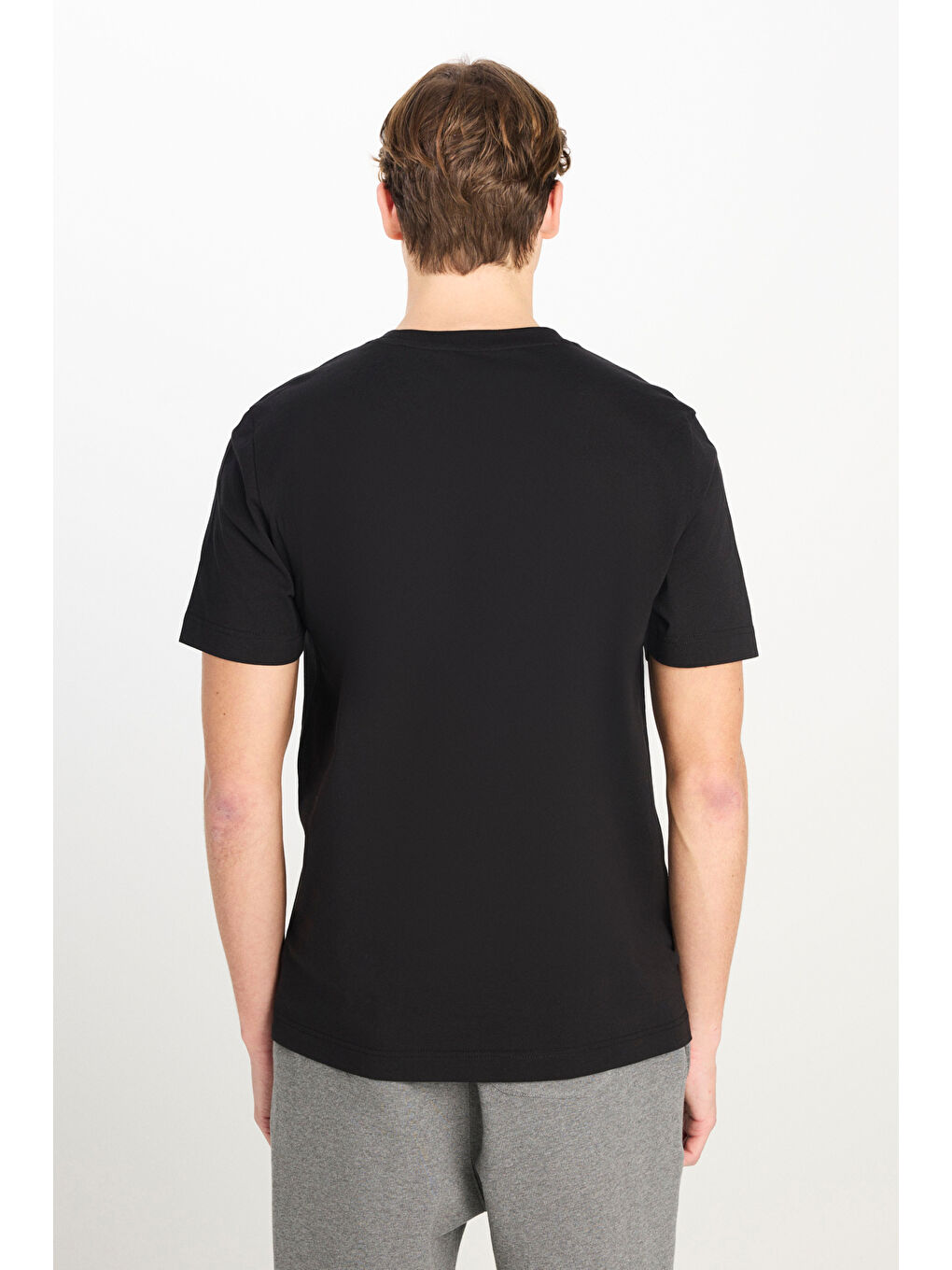 %100 Pamuk Regular Fit Normal Kesim Bisiklet Yaka Baskılı Siyah Tişört-4