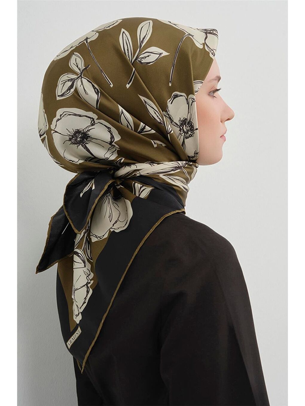 Haki Saf İpek Sura Eşarp 9536D 35-2