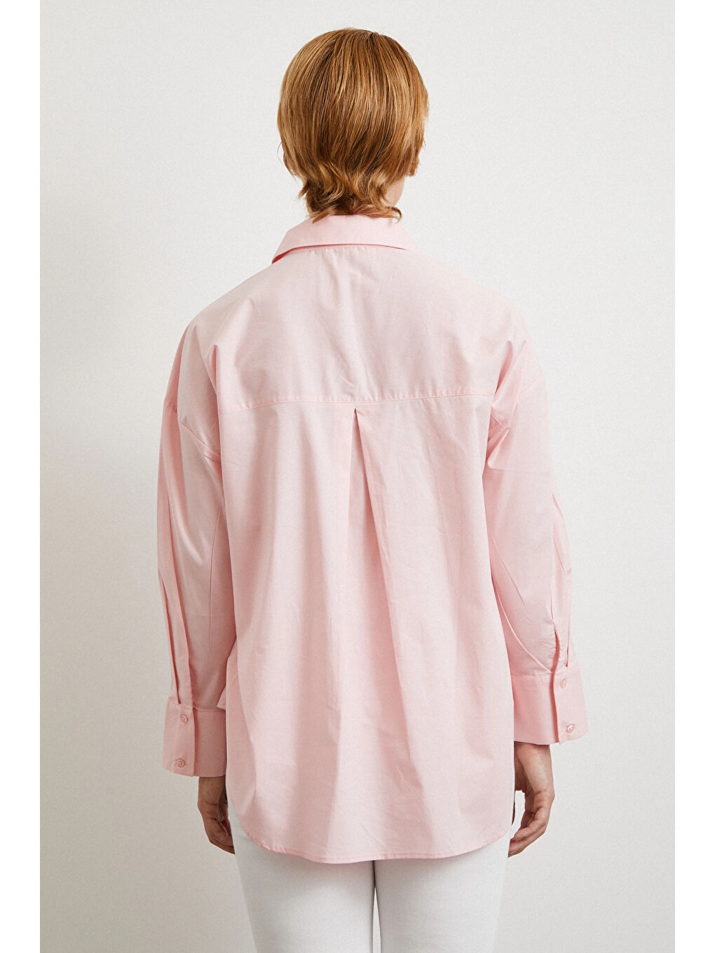 Pamuklu Klasik Gömlek Pembe-5