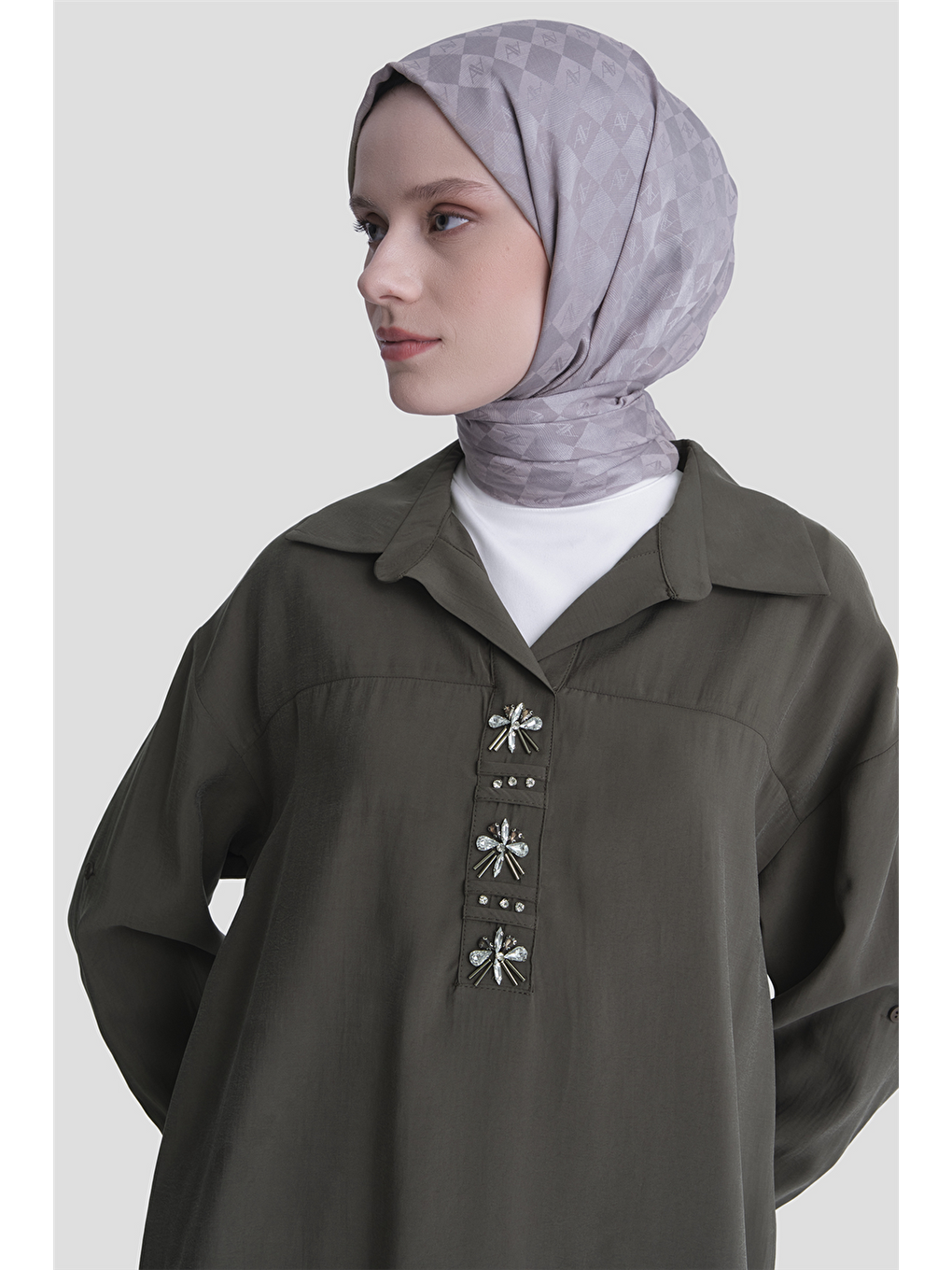 Taş İşlemeli Tunik Haki-3