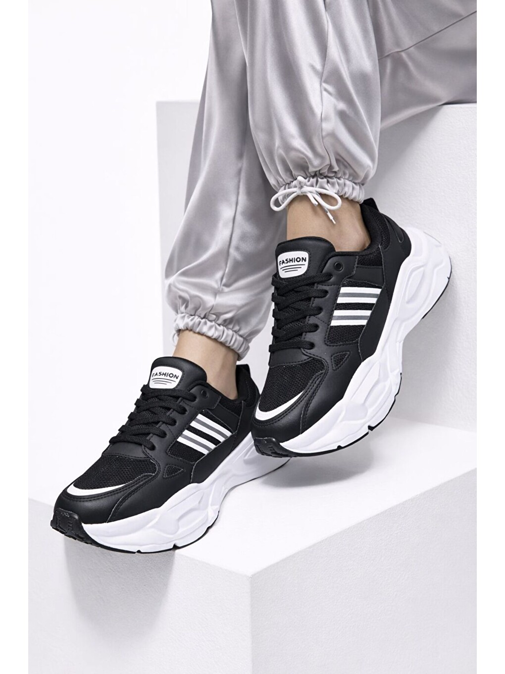 Siyah Unısex Kalın Tabanlı Bağcıklı Rahat Sneaker Spor Ayakkabı –nefes Alabilen Yapı, Trend Model