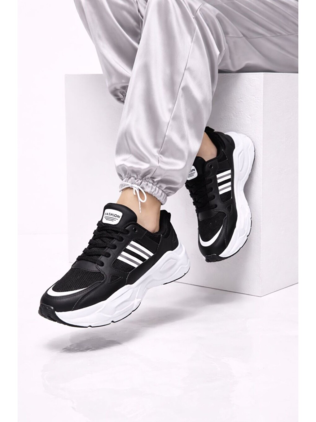 Siyah Unısex Kalın Tabanlı Bağcıklı Rahat Sneaker Spor Ayakkabı –nefes Alabilen Yapı, Trend Model-1