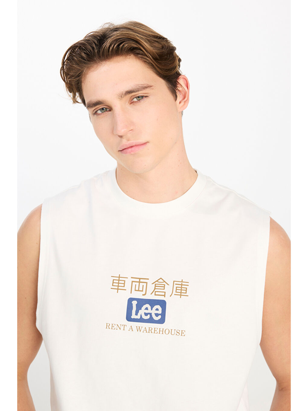 Beyaz %100 Pamuk Relaxed Fit Geniş Kesim Bisiklet Yaka Baskılı Ekru Tişört-3