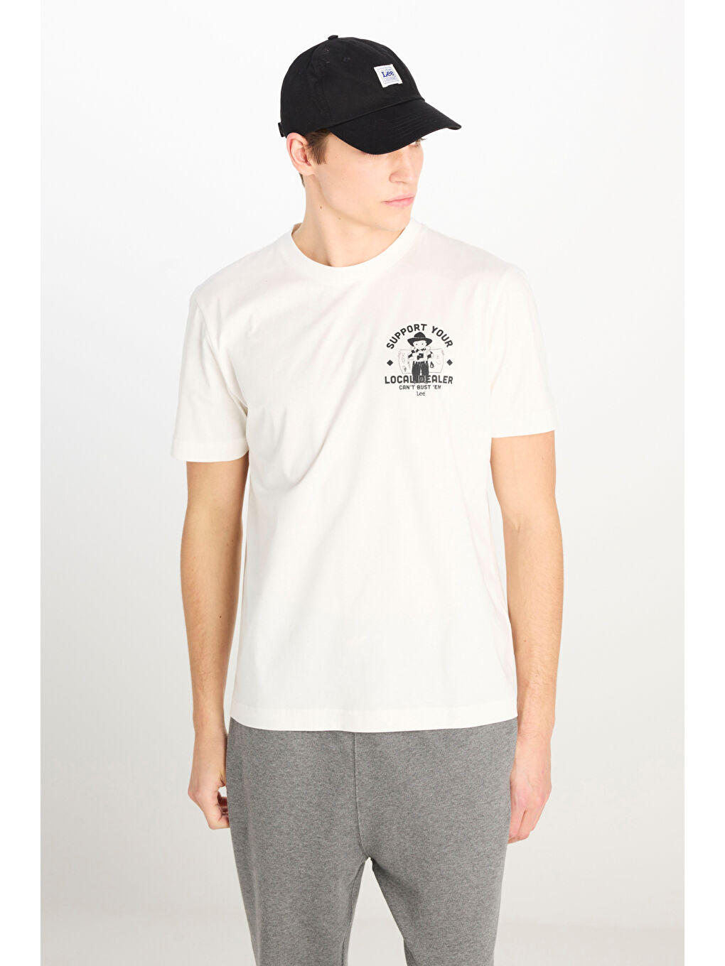 Beyaz %100 Pamuk Regular Fit Normal Kesim Bisiklet Yaka Baskılı Ekru Tişört-1