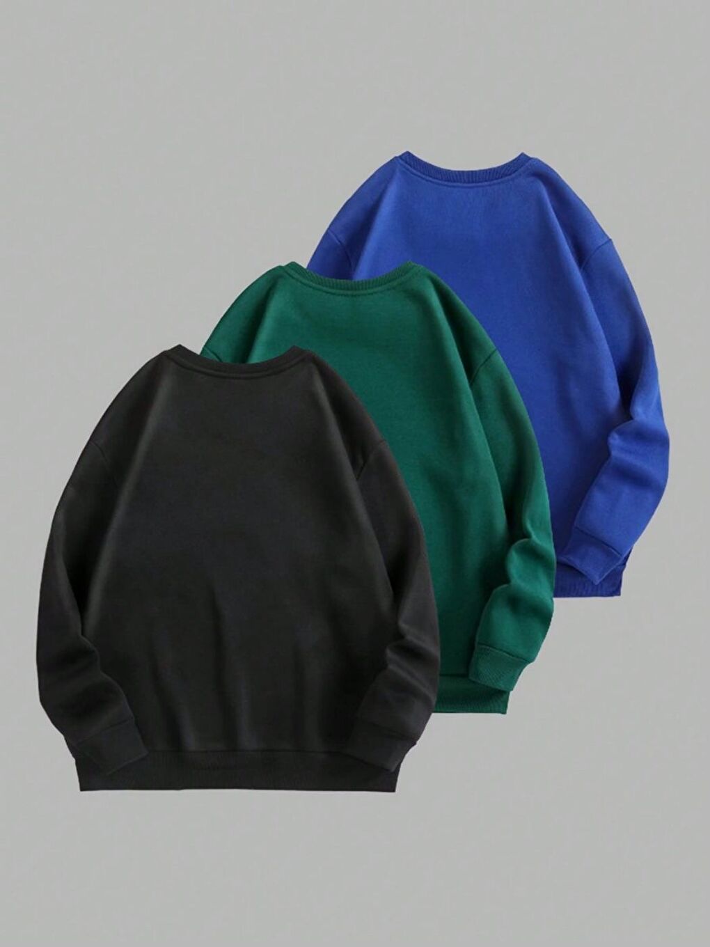 Karışık 3lü Set Kadın Siyah Nefti Mavi Kalpli Kelebek Baskılı Bisiklet Yaka Sweatshirt-1