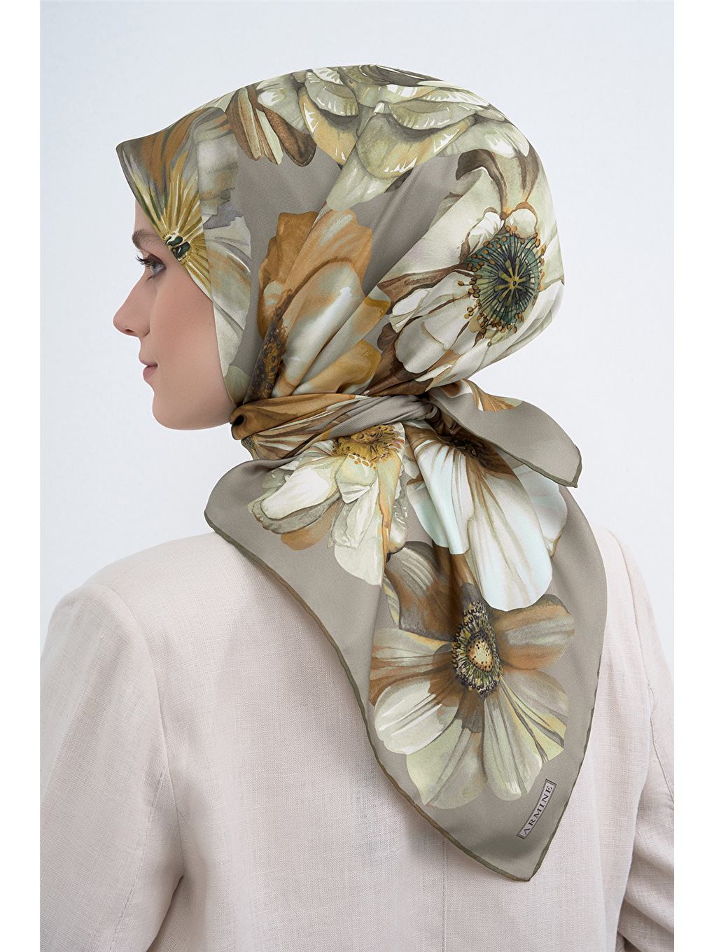 Haki Saf İpek Twill Eşarp 9503D 05-3