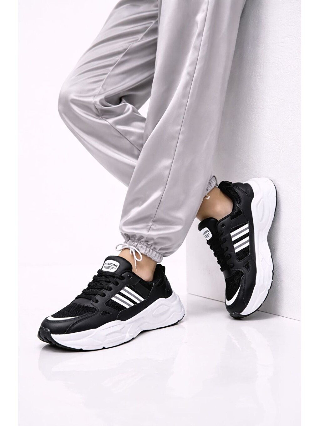 Siyah Unısex Kalın Tabanlı Bağcıklı Rahat Sneaker Spor Ayakkabı –nefes Alabilen Yapı, Trend Model-2