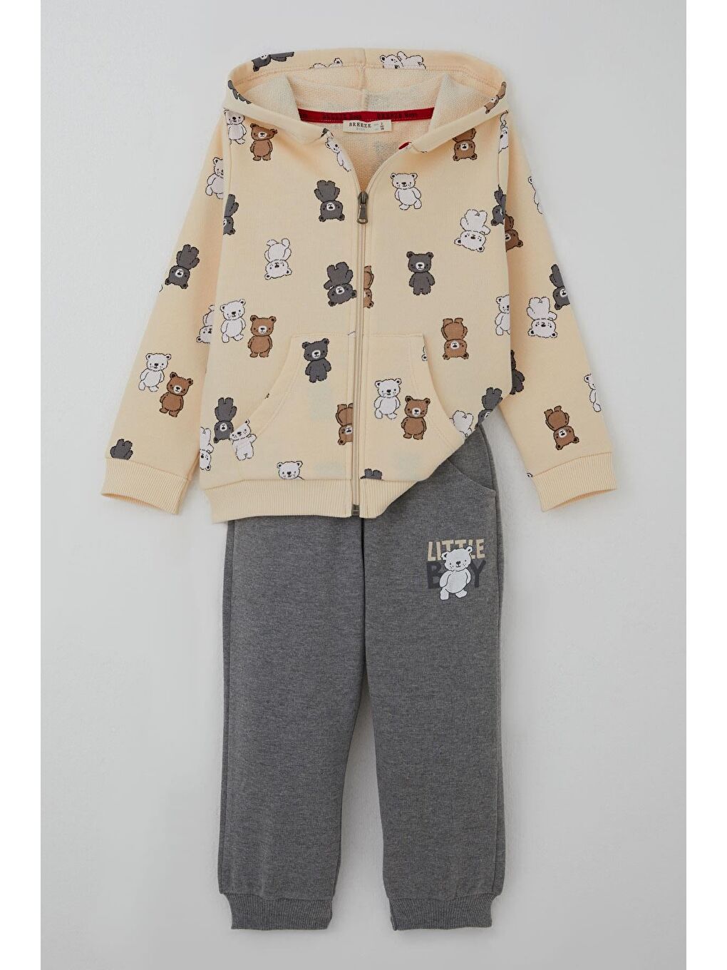 Ekru Erkek Bebek Eşofman Takımı Sevimli Renkli Ayıcık Desenli Krem (9 Ay-3 Yaş)