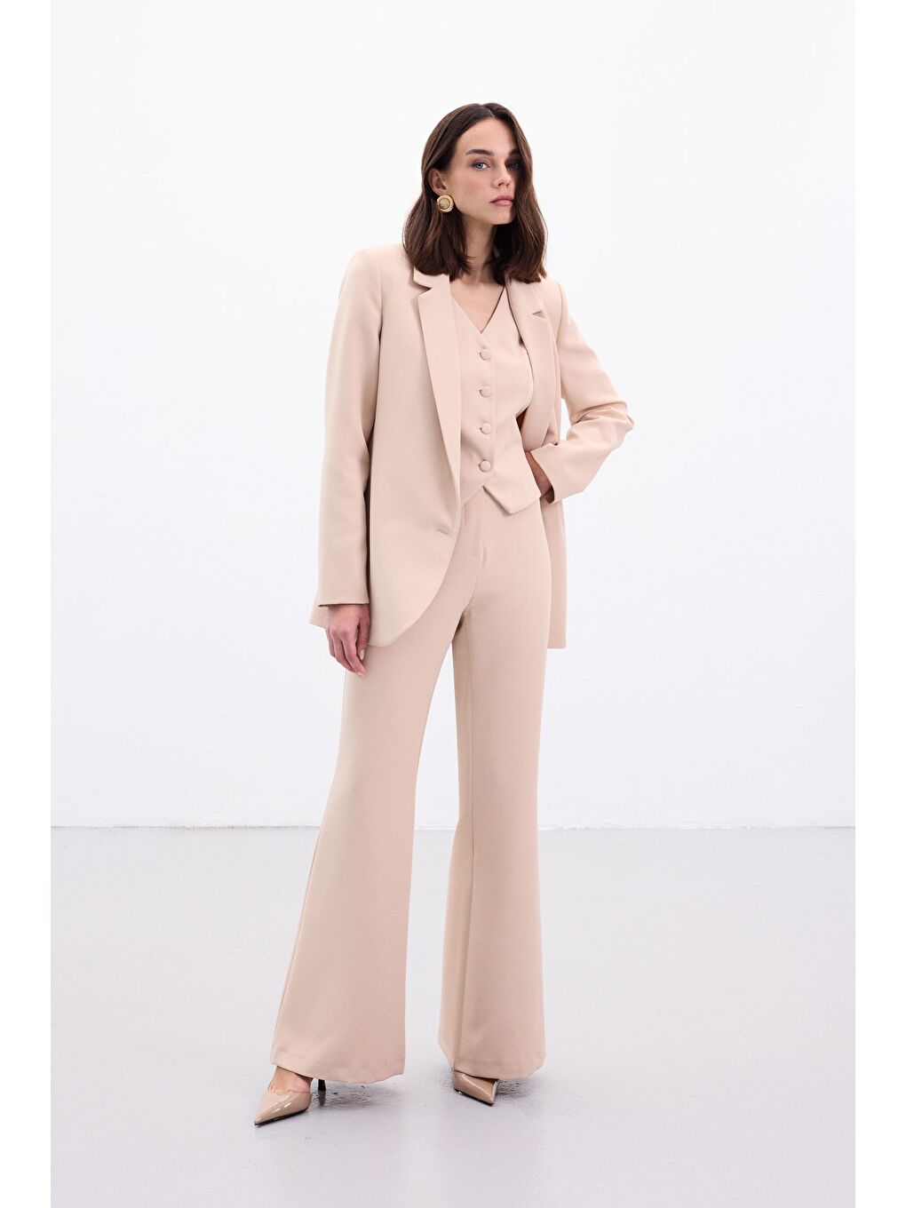 İspanyol Paça Pantolon - Bej-1