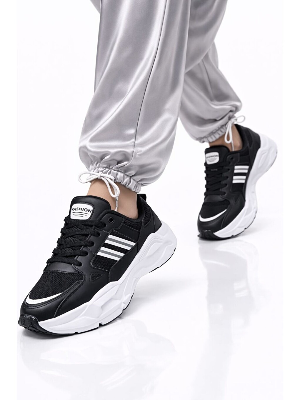 Siyah Unısex Kalın Tabanlı Bağcıklı Rahat Sneaker Spor Ayakkabı –nefes Alabilen Yapı, Trend Model-3