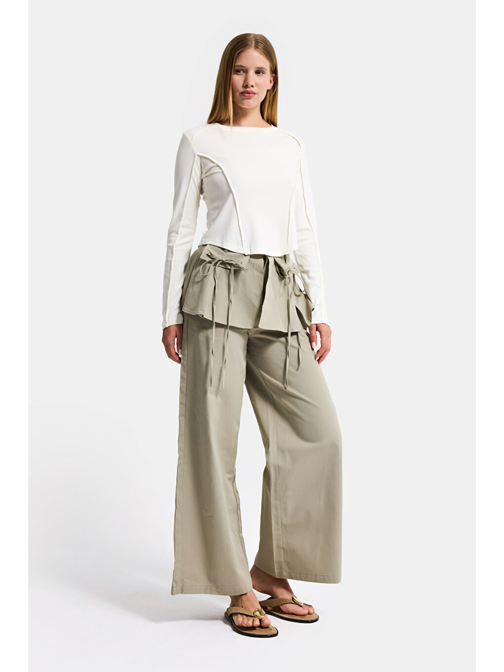 Kadın Ekru Renk w5 Organik Kumaş Crop Fit Body-4