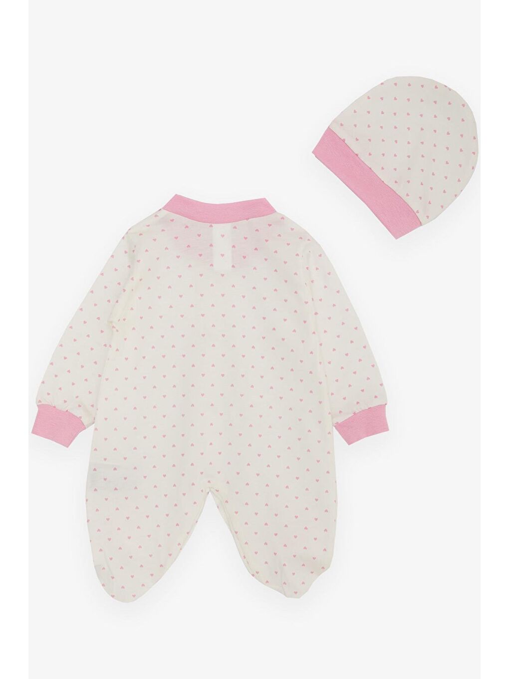Kız Bebek Patikli Tulum Kalp Desenli Ekru (0-6 Ay)-1