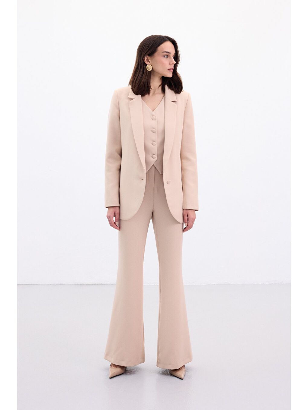 İspanyol Paça Pantolon - Bej-2