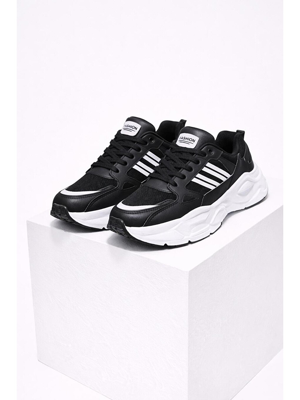 Siyah Unısex Kalın Tabanlı Bağcıklı Rahat Sneaker Spor Ayakkabı –nefes Alabilen Yapı, Trend Model-4