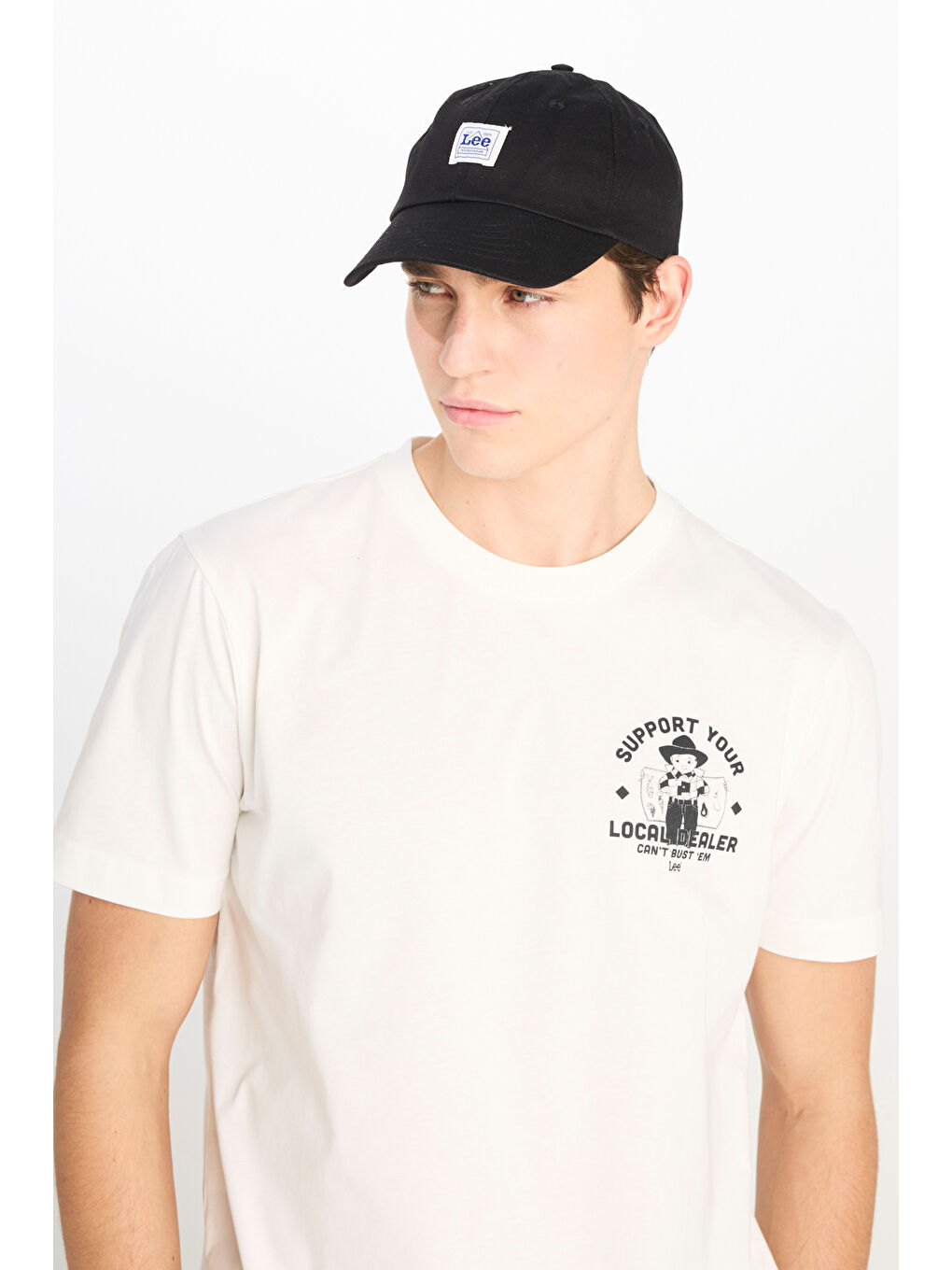 Beyaz %100 Pamuk Regular Fit Normal Kesim Bisiklet Yaka Baskılı Ekru Tişört-3