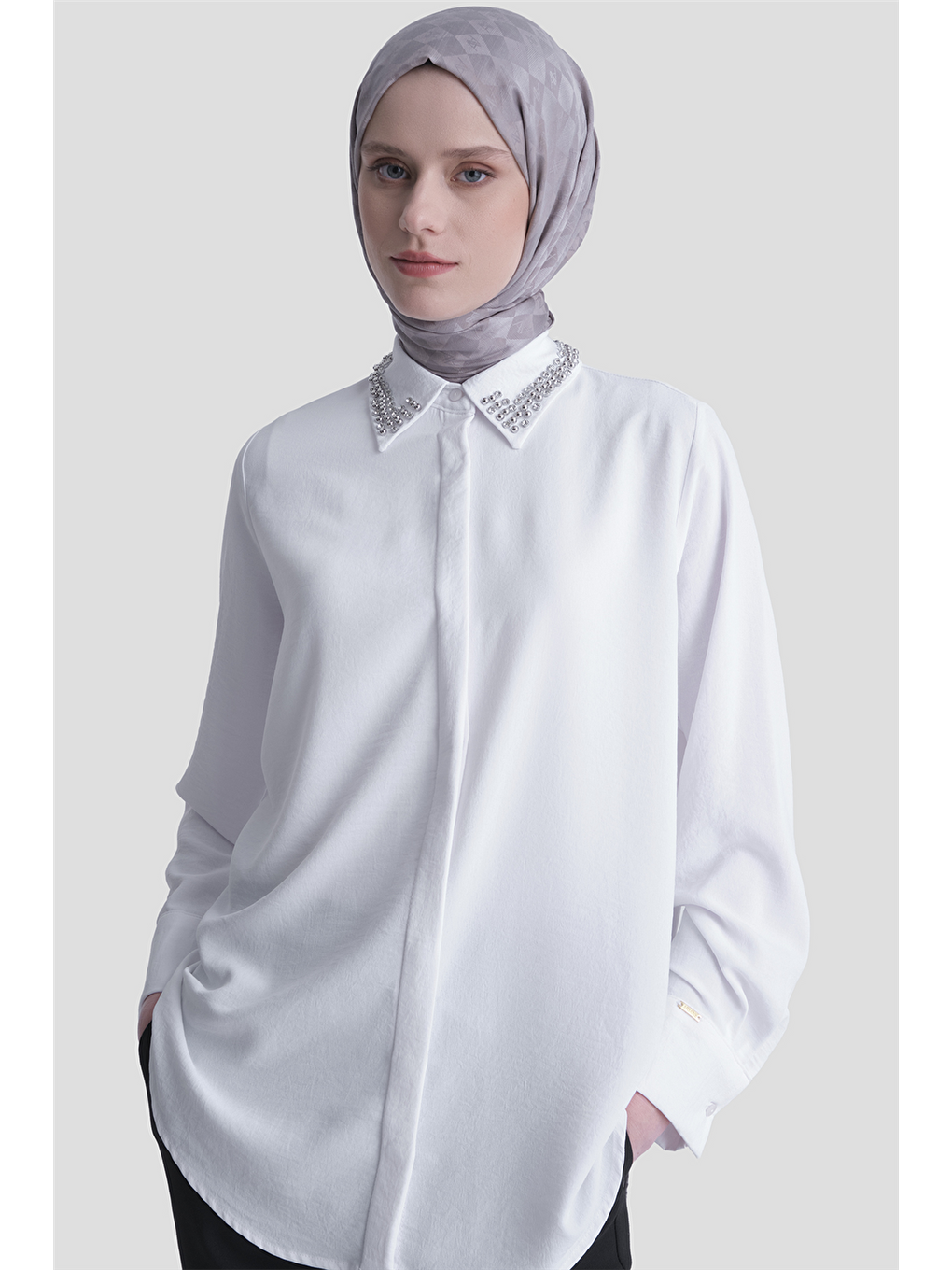 Taş İşlemeli Ayrobin Tunik Ekru-2