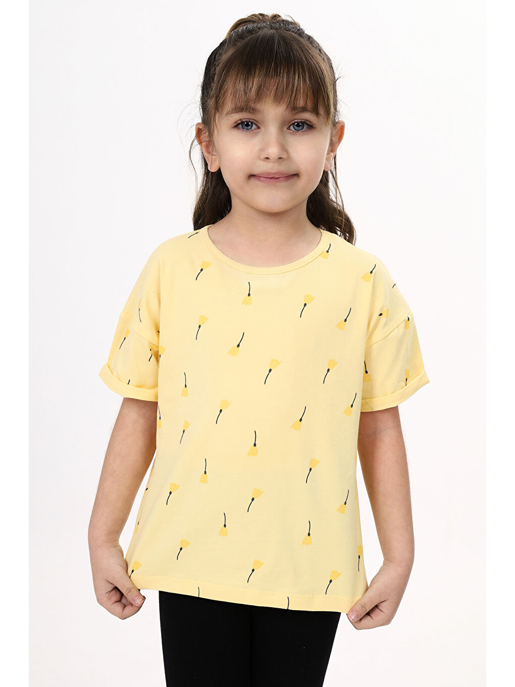 Sarı Kız Çocuk Baskılı Tişört-1