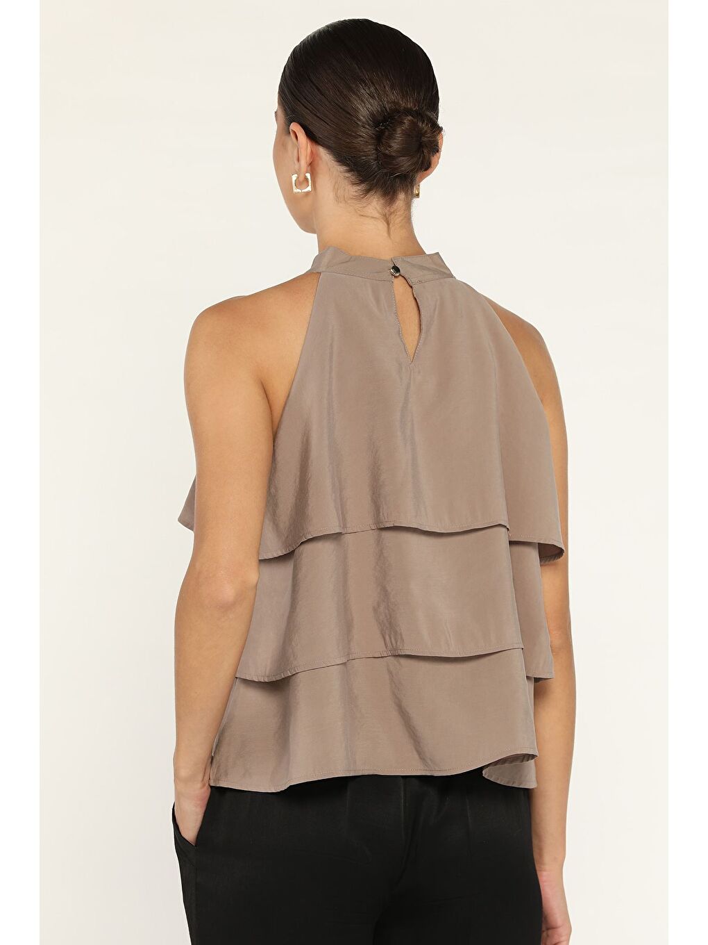 Bej Sıfır Kol Kat Kat Kadın Bluz-2