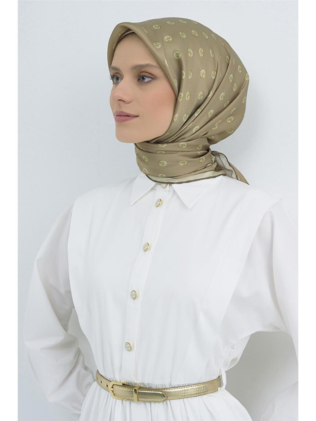 Haki Saf İpek Twill Eşarp 9544D 34-2