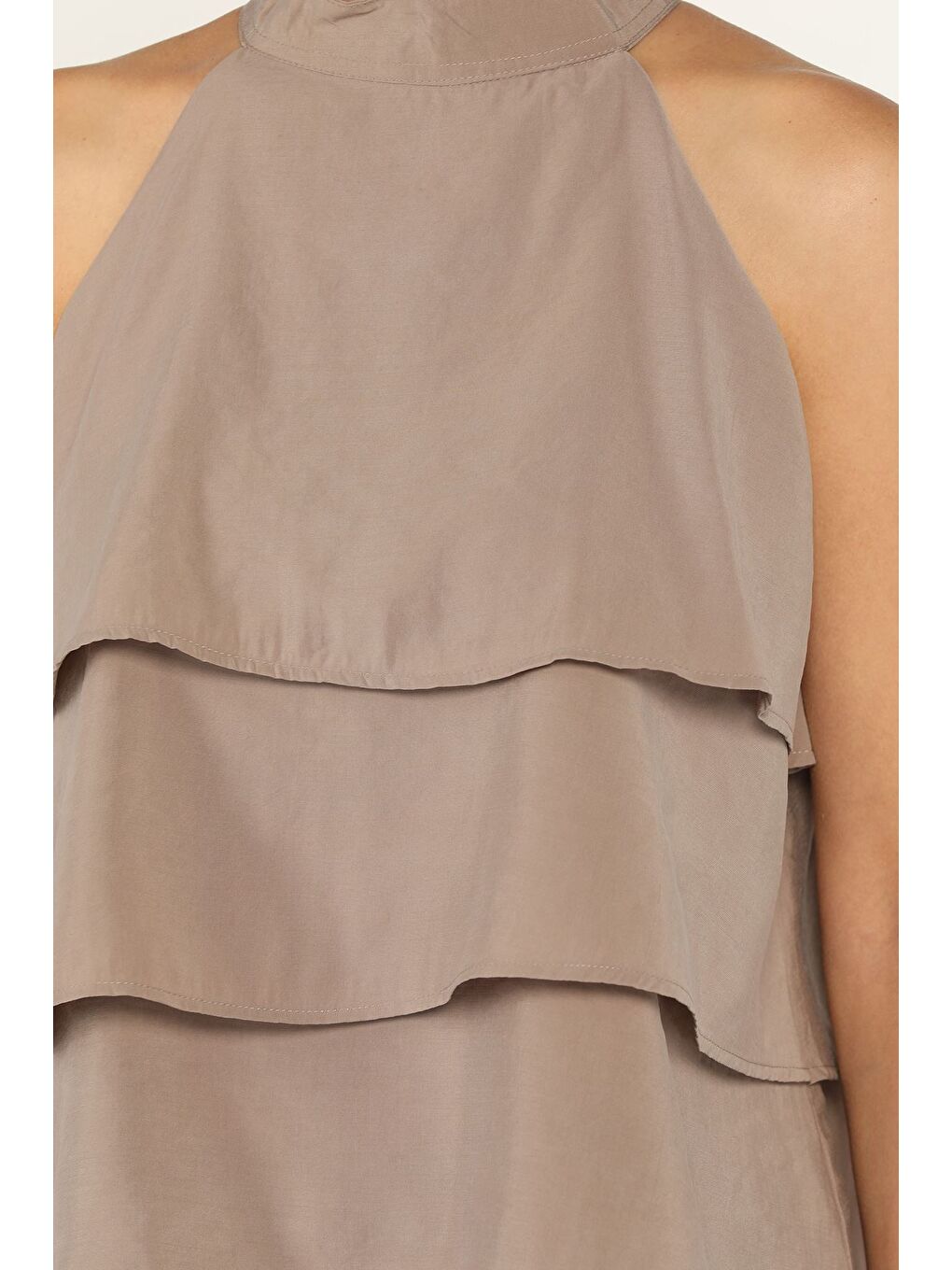 Bej Sıfır Kol Kat Kat Kadın Bluz-3