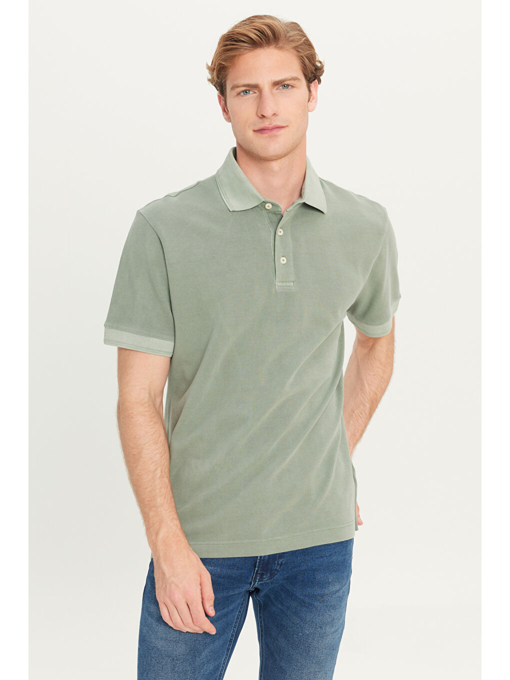 %100 Pamuk Regular Fit Normal Kesim Haki Polo Yaka Tişört