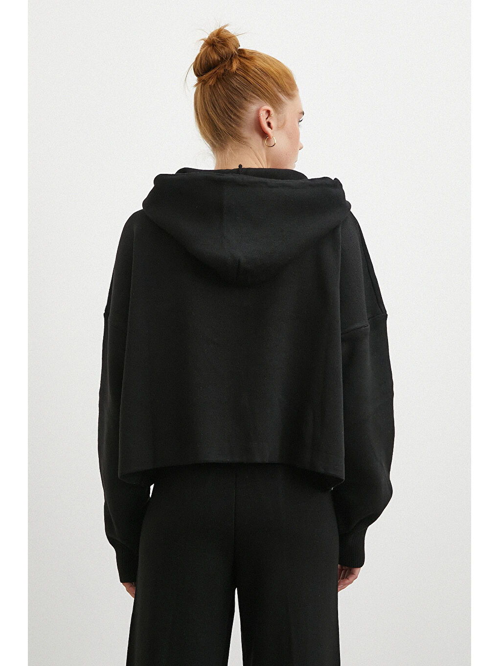 Çift Fermuarlı Kapüşonlu Pantolonlu Takım Siyah-4