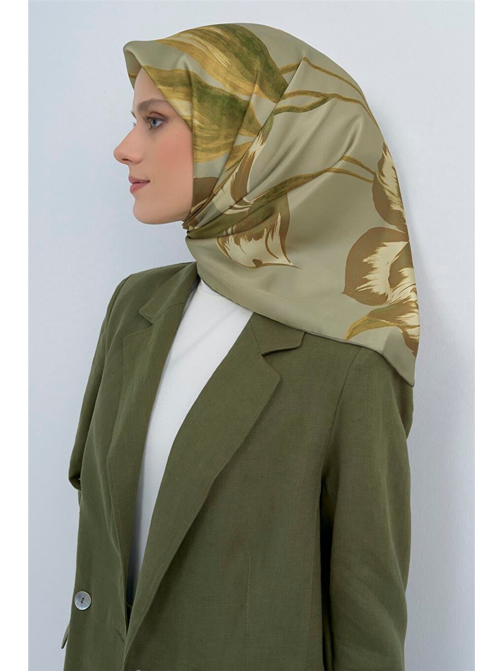 Haki Saf İpek Twill Eşarp 9506D 08-1