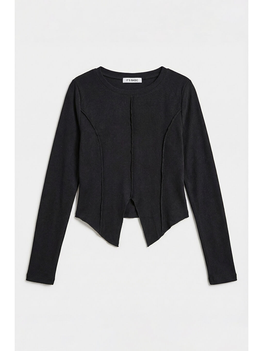 Kadın Siyah Renk w5 Asimetrik Kesim Crop Fit Tasarım Body-2