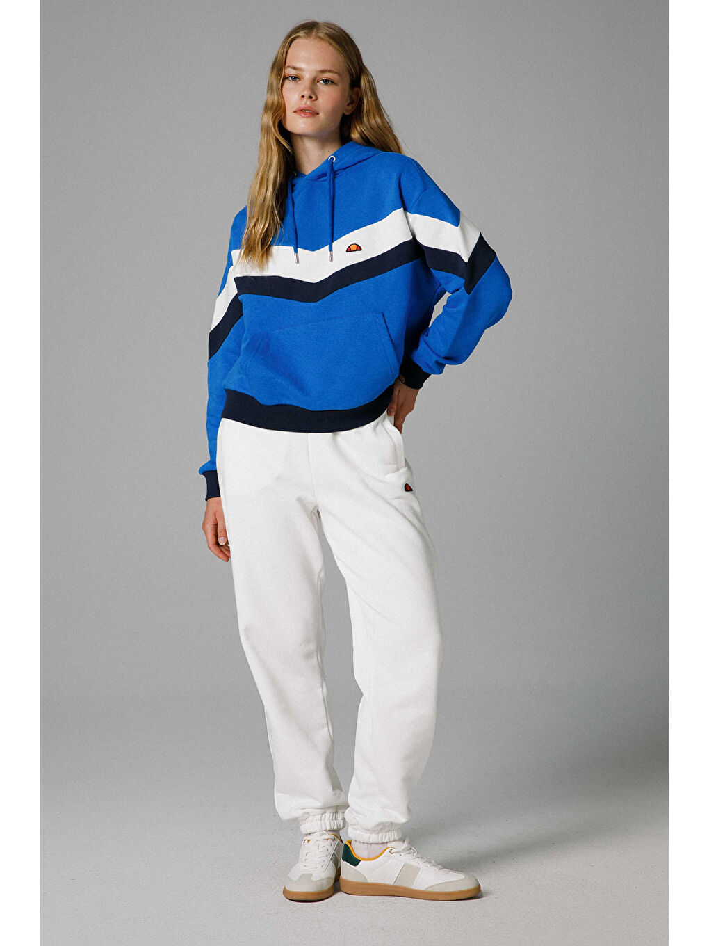 Mavi Pamuklu Renk Bloklu Oversize Fit Kapüşonlu Sweat EF178-SBL-1