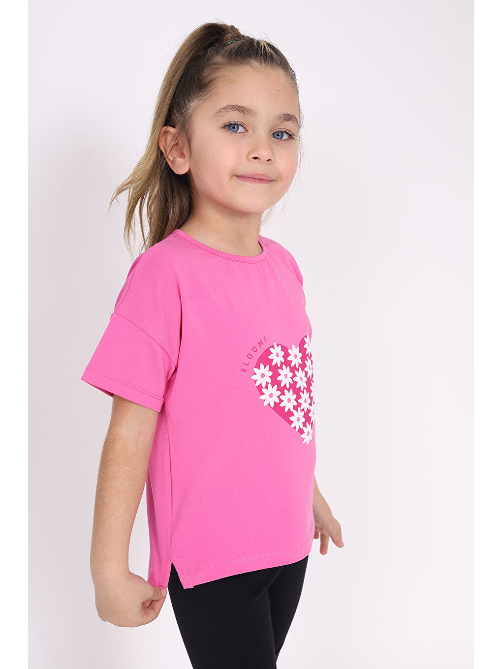 Fuşya Kız Çocuk Baskılı Tişört-1