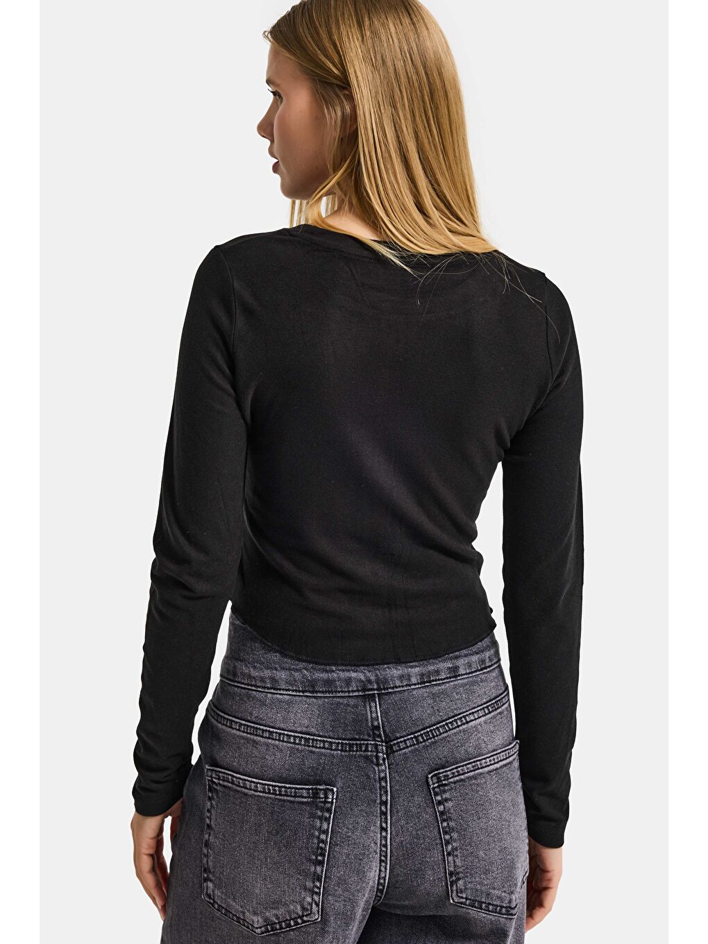 Kadın Siyah Renk w5 Asimetrik Kesim Crop Fit Tasarım Body-5