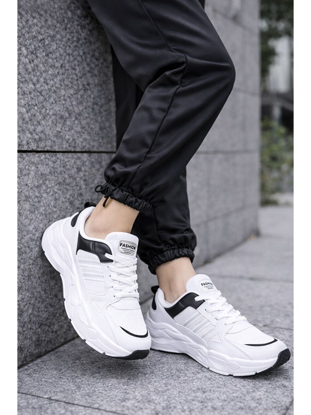 Beyaz Unısex Kalın Tabanlı Bağcıklı Rahat Sneaker Spor Ayakkabı –nefes Alabilen Yapı, Trend Model-4