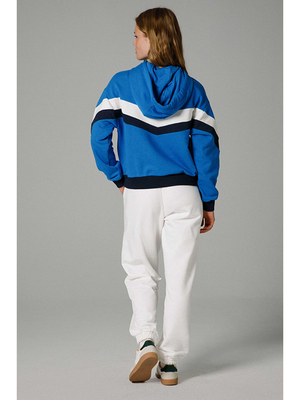 Mavi Pamuklu Renk Bloklu Oversize Fit Kapüşonlu Sweat EF178-SBL-3