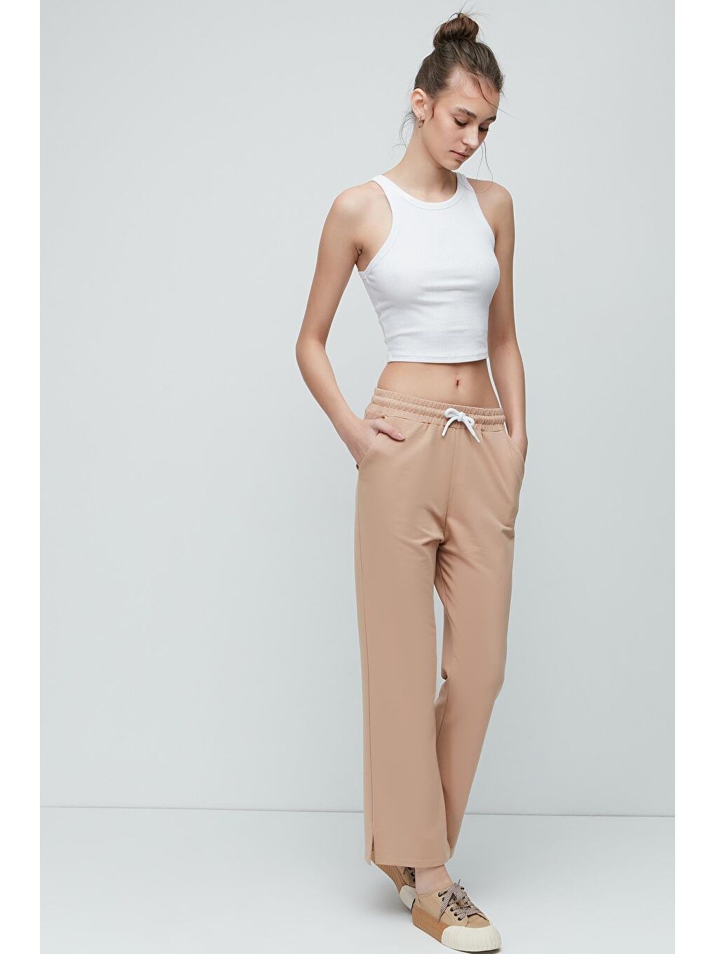 Kahverengi Yırtmaçlı İspanyol Paça Eşofman Altı 741 Sütlü Kahve-2