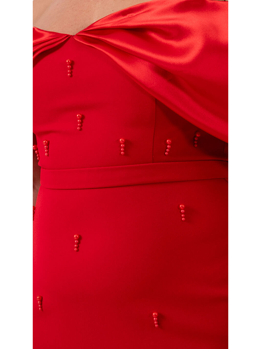 Kadın Kırmızı Kayık Yaka İncili Söz Nişan Nikah Abiye Elbise-3