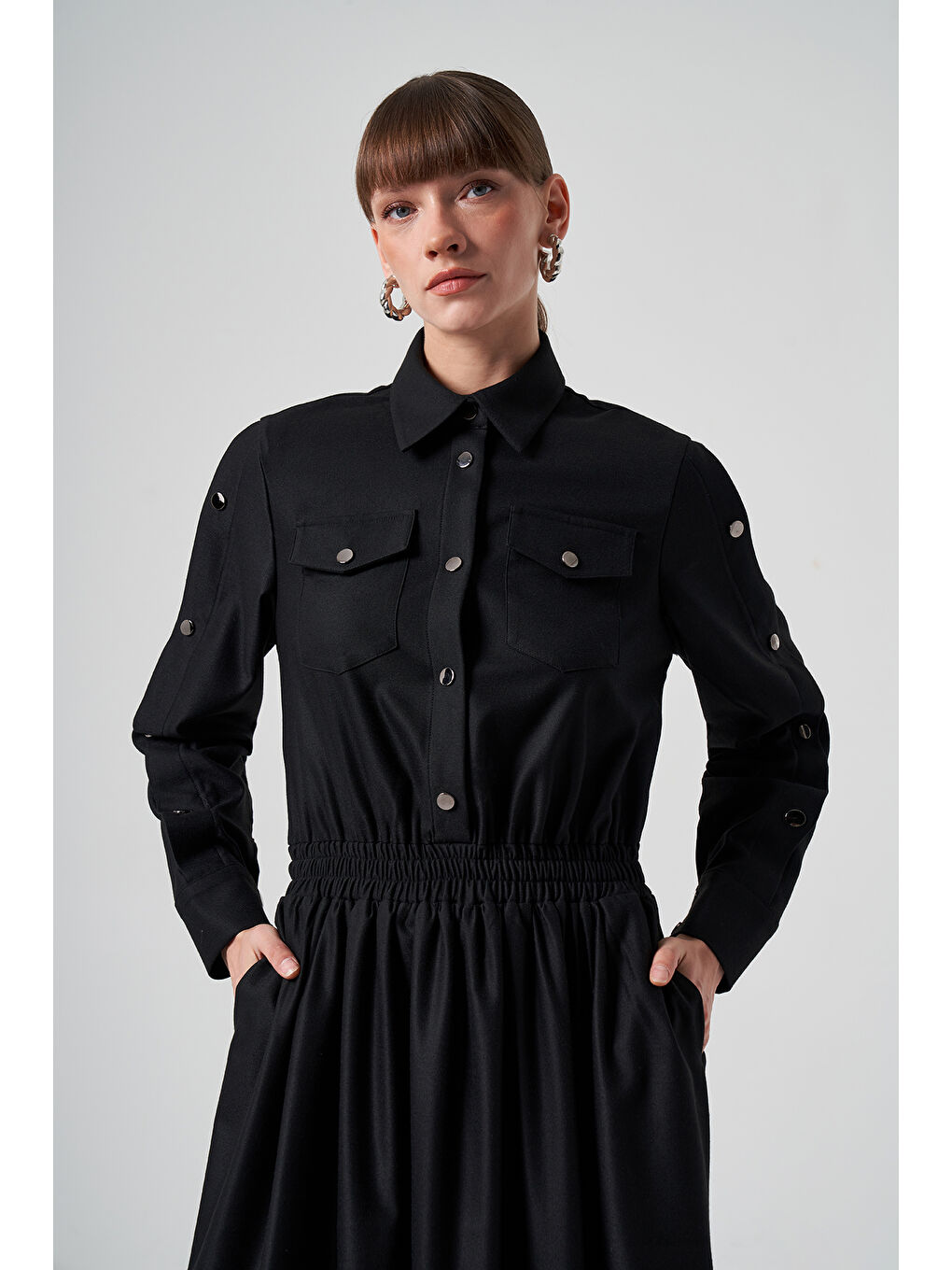 Çıtçıt Detay Elbise 2002 Siyah-1