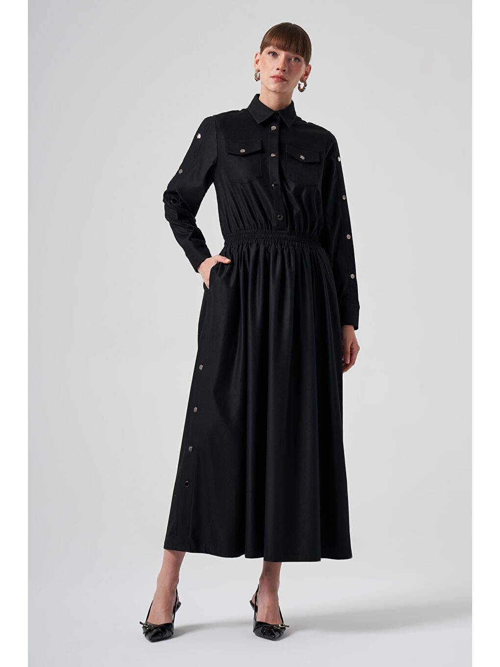 Çıtçıt Detay Elbise 2002 Siyah-2