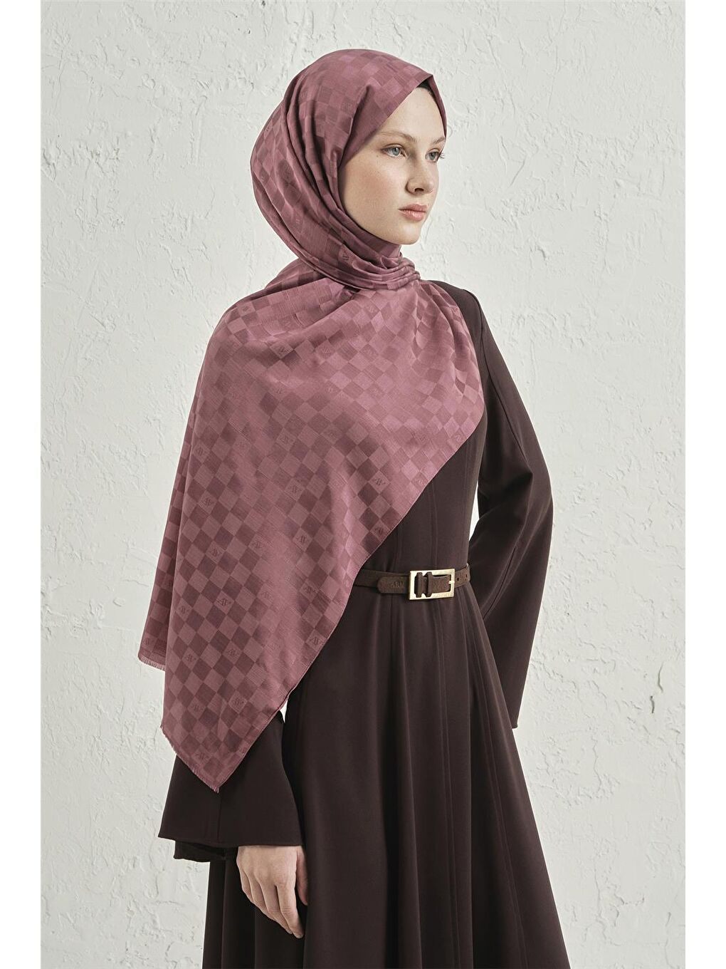 Pembe Elegance İpek Pamuk Dama Şal 32-1