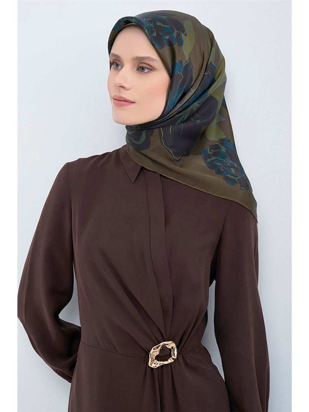 Haki Saf İpek Sura Eşarp 9509D 56-1