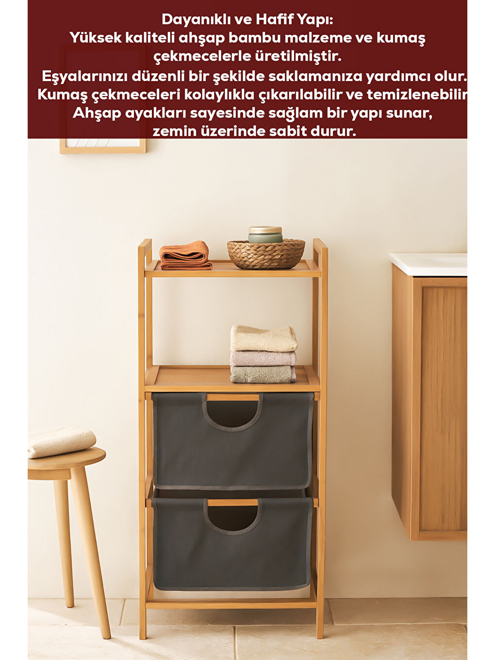 Kahverengi Pbt-714 Ahşap Bambu 3 Raflı Çok Amaçlı Düzenleyici Organizer Banyo Mutfak Dolabı Sebzelik-2