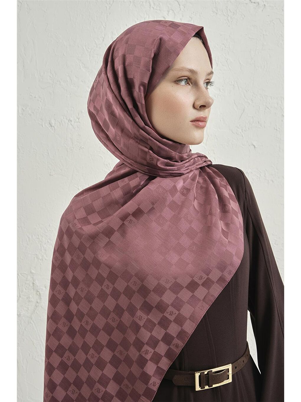 Pembe Elegance İpek Pamuk Dama Şal 32-2