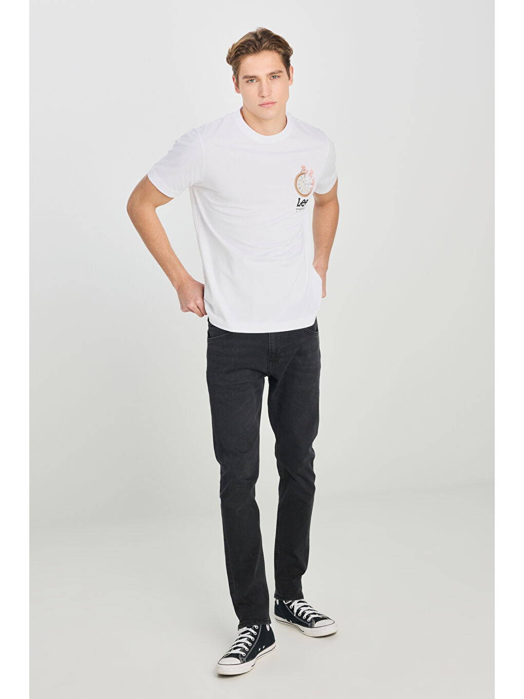 %100 Pamuk Regular Fit Normal Kesim Bisiklet Yaka Baskılı Beyaz Tişört-2