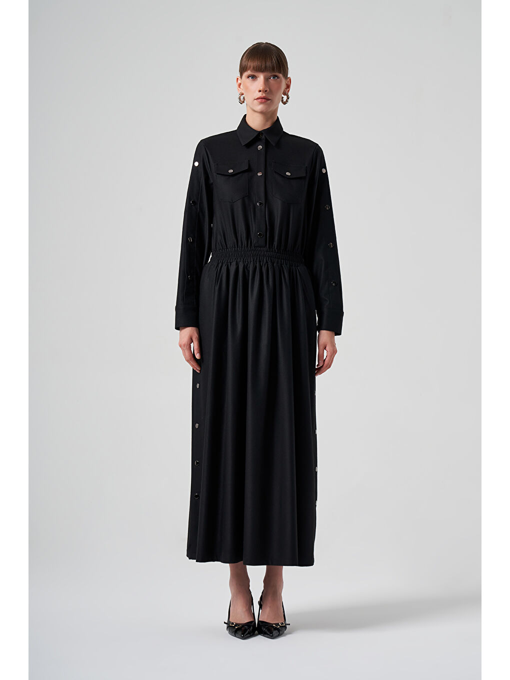 Çıtçıt Detay Elbise 2002 Siyah-4