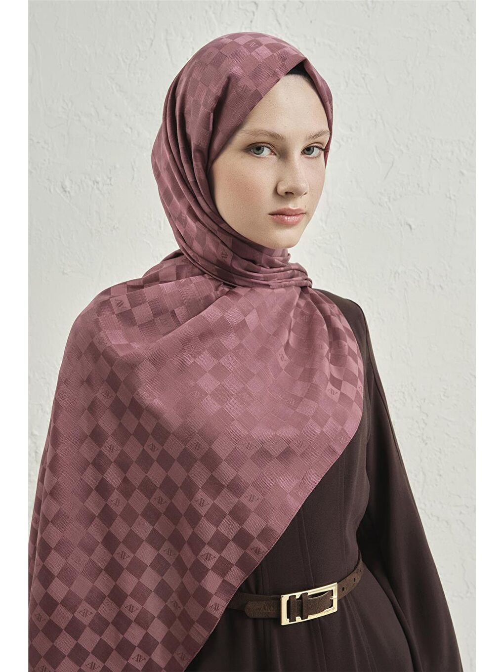 Pembe Elegance İpek Pamuk Dama Şal 32-3