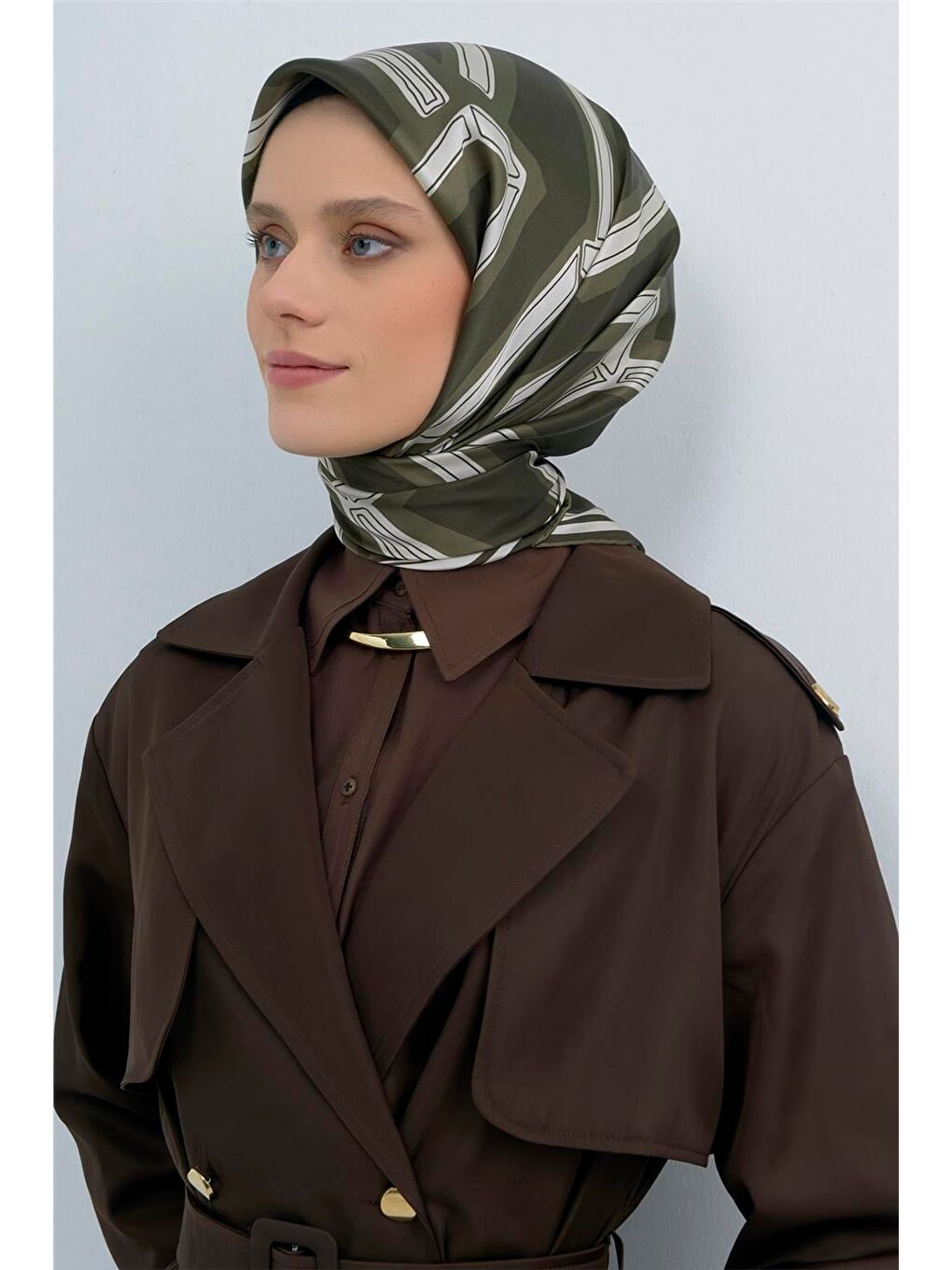 Haki Saf İpek Sura Eşarp 9547D 82-2