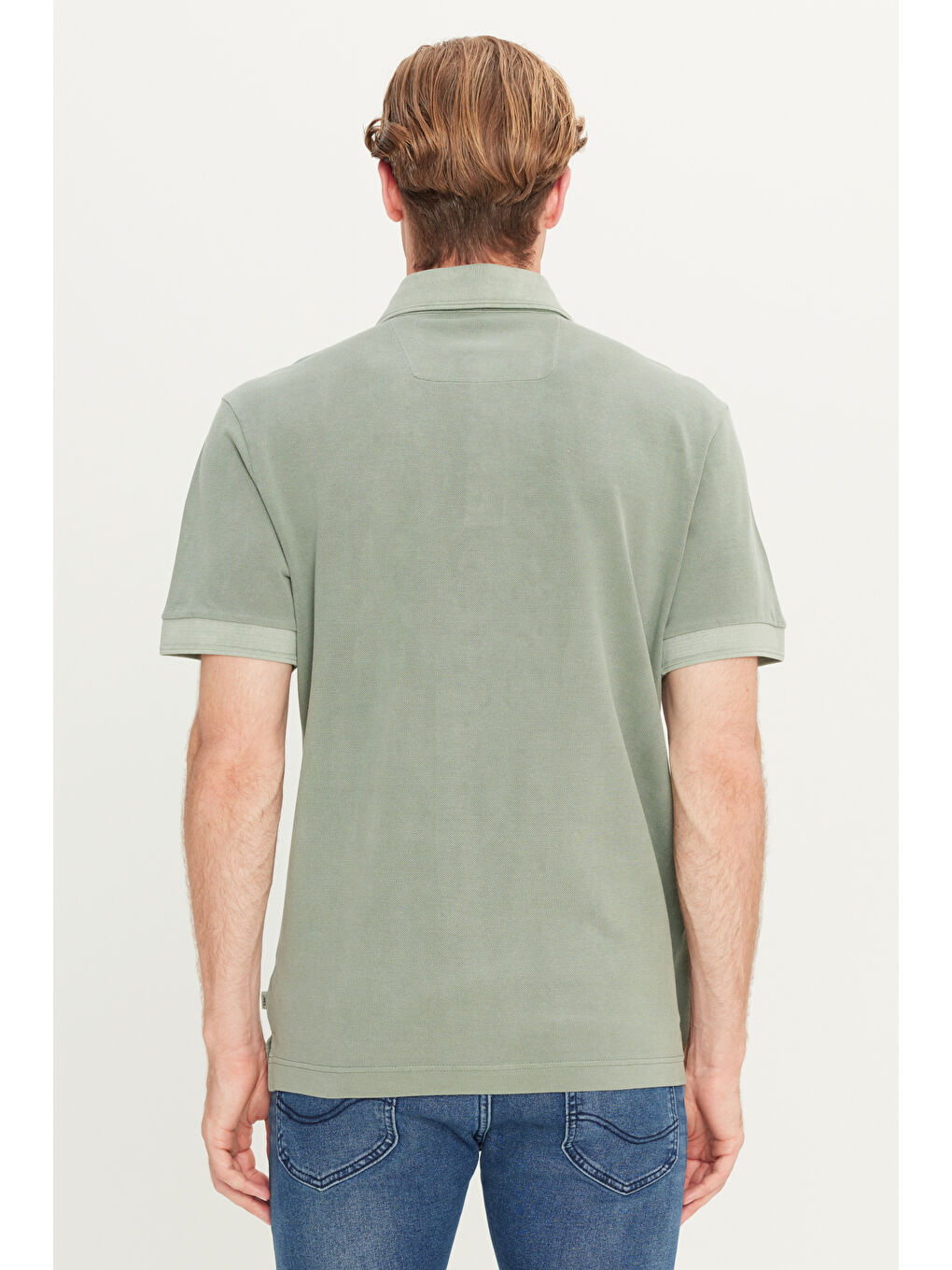 %100 Pamuk Regular Fit Normal Kesim Haki Polo Yaka Tişört-4