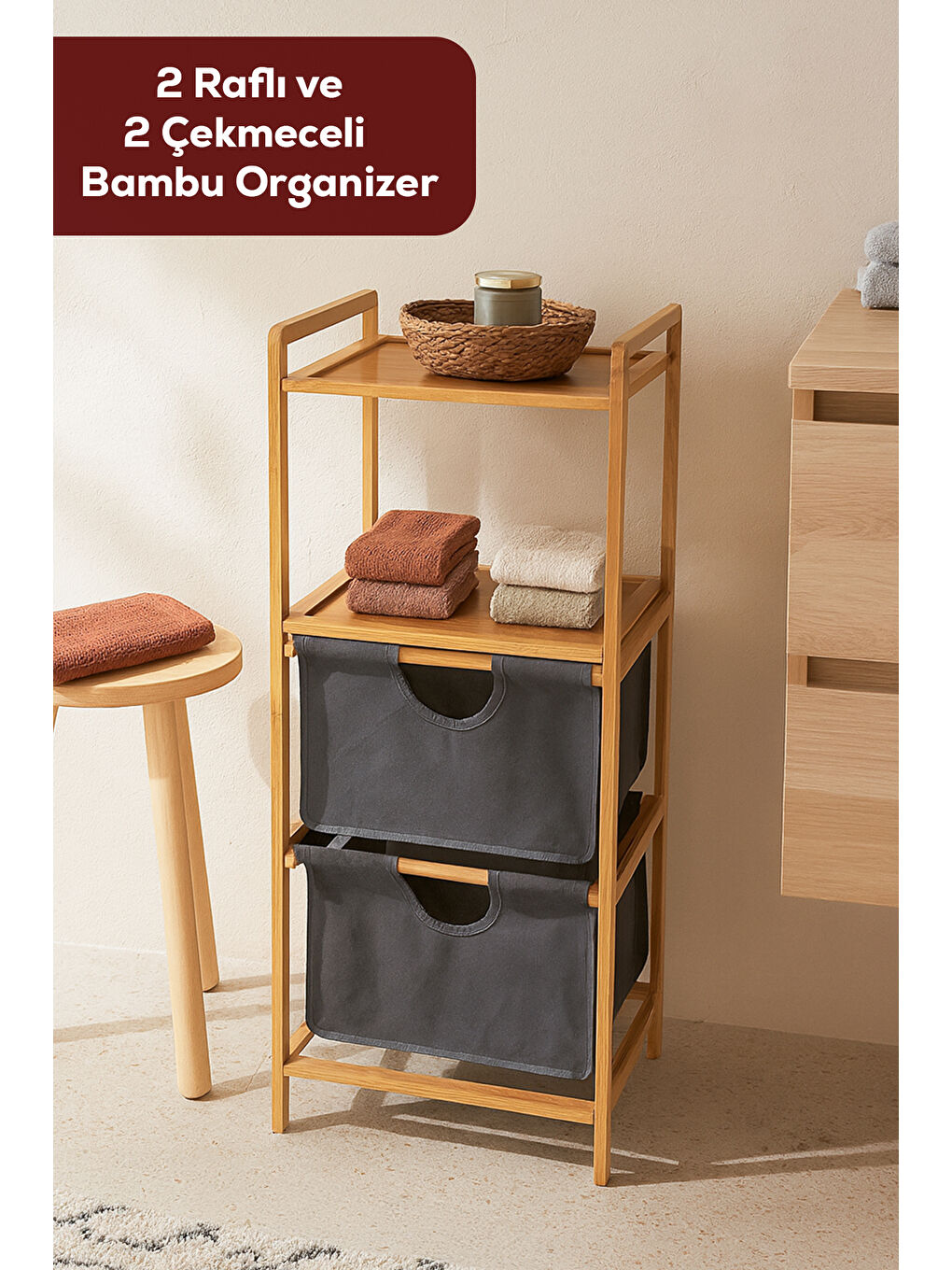 Kahverengi Pbt-714 Ahşap Bambu 3 Raflı Çok Amaçlı Düzenleyici Organizer Banyo Mutfak Dolabı Sebzelik-3