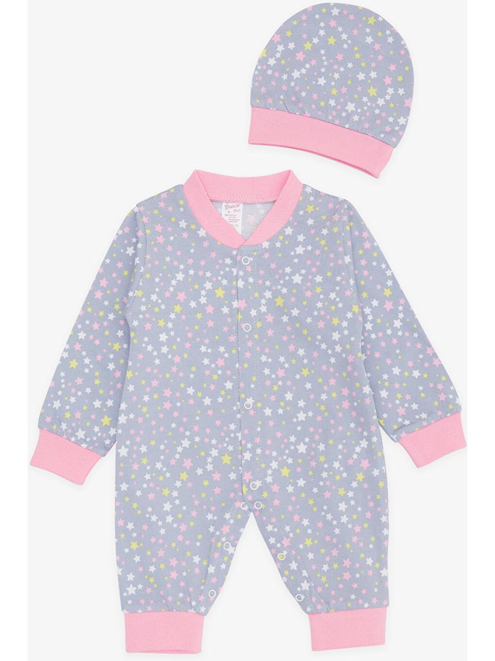 Breeze Kız Bebek Tulum Renkli Yıldız Desenli Gri (0-6 Ay)