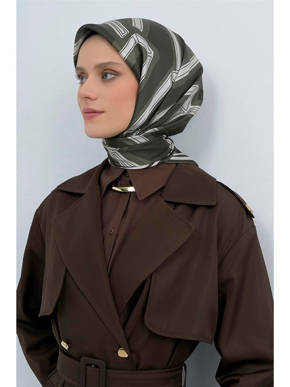 Haki Saf İpek Sura Eşarp 9547D 82-3