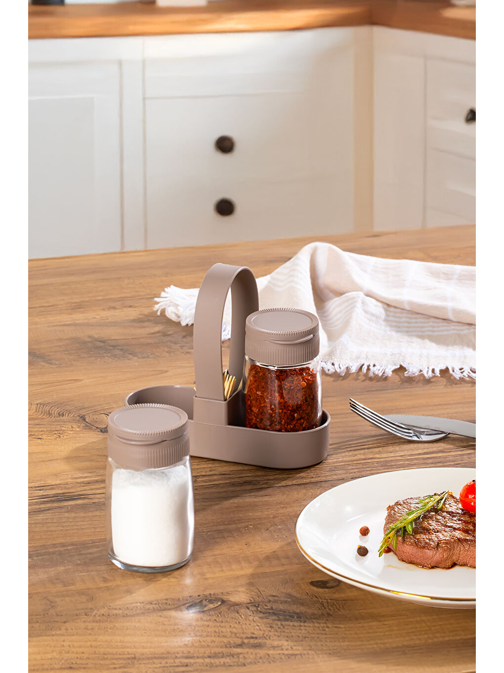 Kahverengi 00467-1 Kapicino Drop 2li Standlı Tuzluk Biberlik Seti - 100ml